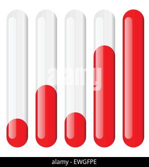 Barre verticali impostato su diversi livelli. Gli indicatori di livello. Illustrazione Vettoriale