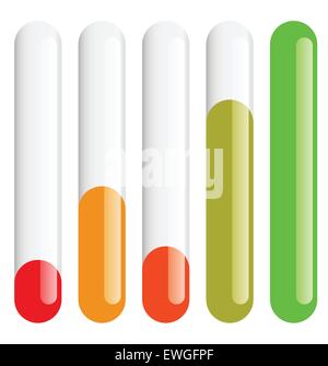 Barre verticali impostato su diversi livelli. Gli indicatori di livello. Illustrazione Vettoriale