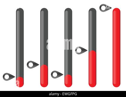 Barre verticali impostato su diversi livelli. Gli indicatori di livello. Illustrazione Vettoriale