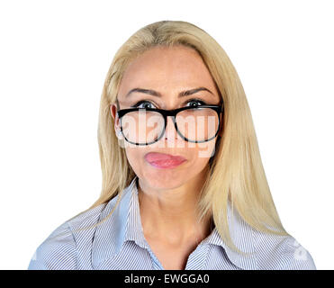 Isolato donna divertente con la lingua di fuori Foto Stock