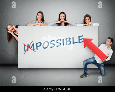 Impossibile scrivere la parola sul banner bianco Foto Stock