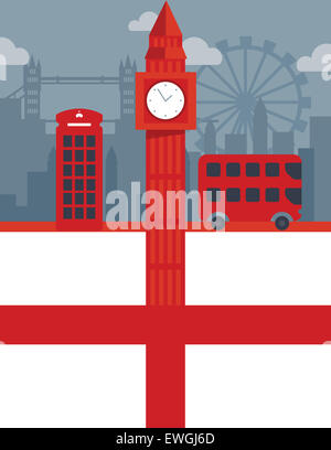 Collage illustrativi raffiguranti celebri attrazioni storiche di Londra, Inghilterra Foto Stock