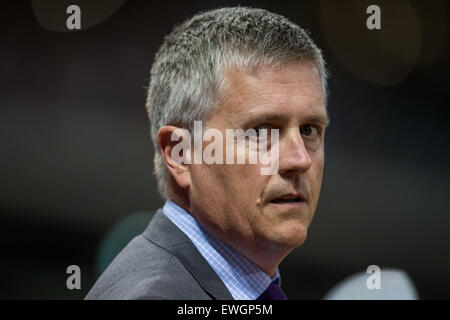 Houston, Texas, Stati Uniti d'America. Il 25 giugno, 2015. Houston Astros general manager Jeff Luhnow guarda durante un Major League Baseball gioco tra Houston Astros e i New York Yankees al Minute Maid Park a Houston, TX. Astros ha vinto 4-0.Trask Smith/CSM Credito: Cal Sport Media/Alamy Live News Foto Stock