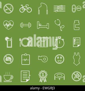 Linea Benessere icone su sfondo verde, vettore di stock Illustrazione Vettoriale