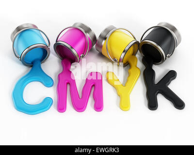 Benne di CMYK con inchiostri ciano, magenta, giallo e nero Foto Stock