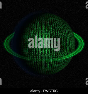 Digitale, il codice binario, mondo pianeta illustrazione astratta in colore verde. Foto Stock