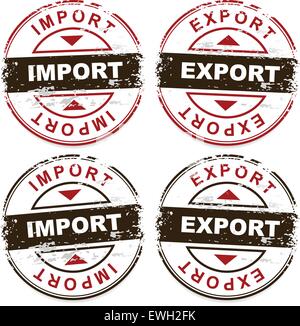 Grungy Importazione, esportazione dei timbri, etichette con le frecce Illustrazione Vettoriale