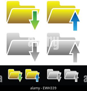Illustrazione Vettoriale di carica-scarica le icone. Le cartelle con le frecce illustrazione vettoriale con profilo bianco. Illustrazione Vettoriale