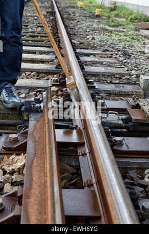 Neuseddin, Germania, preparazioni invernali presso la Deutsche Bahn AG Foto Stock