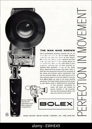 Anni sessanta annuncio 1962 circa magazine annuncio pubblicitario per Bolex telecamere cine Foto Stock