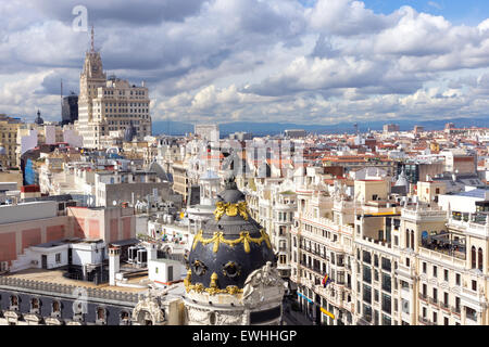 Vista panoramica sulla Gran Via di Madrid, Spagna. Foto Stock