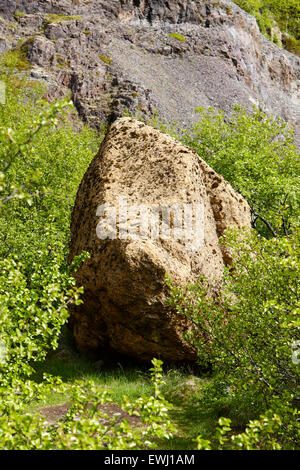 Grande masso tufaceo rock Islanda Foto Stock