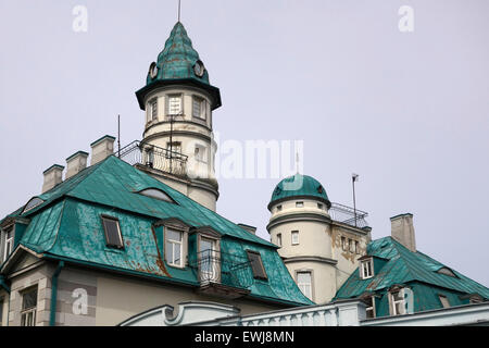 Un vecchio legno, art nouveau villa sul mare a Jurmala un lettone resort città sul golfo di Riga a costa del Mar Baltico, la Repubblica di Lettonia Foto Stock