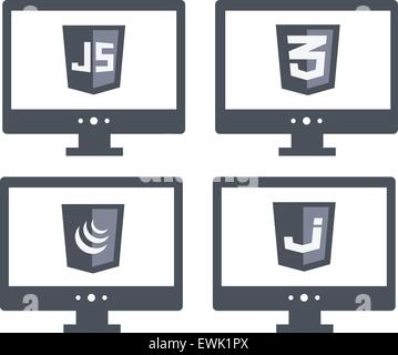 La raccolta del vettore di sviluppo web shield segni - CSS3 e javascript. isolato le icone di colore grigio Illustrazione Vettoriale