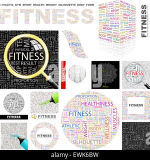 Fitness. Word cloud illustrazione. Wordcloud collage. Concetto illustrazione. Illustrazione Vettoriale