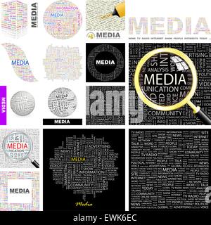 Media. Word cloud illustrazione. Wordcloud collage. Concetto illustrazione. Illustrazione Vettoriale