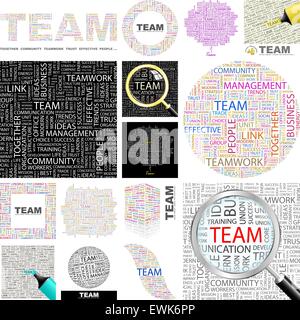 Team. Word cloud illustrazione. Wordcloud collage. Concetto illustrazione. Illustrazione Vettoriale