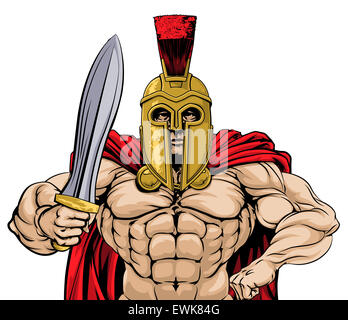 Una illustrazione di un gladiatore, Greco antico, Trojan o guerriero romano o il gladiatore che indossa un casco e tenendo una spada Foto Stock
