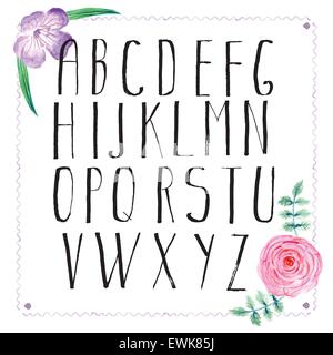 Acquerello alfabeto con fiori in stile vintage, vettore Illustrazione Vettoriale