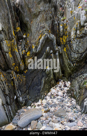 Formazione di roccia, Uisken beach, vicino Bunessan, Isle of Mull, Ebridi, Argyll and Bute, Scozia Foto Stock