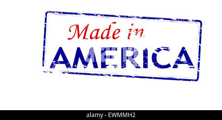 Timbro di gomma con testo made in America all'interno, illustrazione Foto Stock