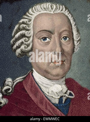 Conte Leopold Joseph von Daun (1705-1766), il più tardi il principe di Thiano, austriaca archiviato il maresciallo. Incisione. Ritratto. Xix secolo. Colorati. Foto Stock