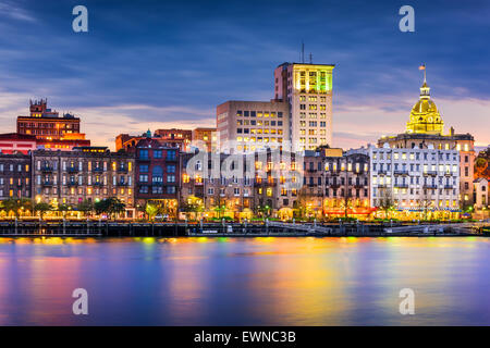 Il Savannah, Georgia, Stati Uniti d'America skyline del centro. Foto Stock