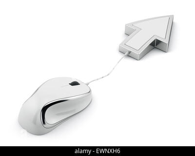 Il mouse del computer con la freccia del cursore. 3d illustrazione isolato su sfondo sfondo bianco Foto Stock