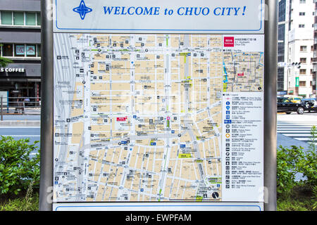Mappa di Chuo Ward,Chuo-Ku,Tokyo Giappone Foto Stock