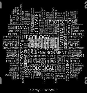 Ecologia. Parola concetto cloud illustrazione. Wordcloud collage. Illustrazione Vettoriale