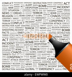 Il terrorismo. Word cloud illustrazione. Tag cloud concetto collage. Illustrazione Vettoriale