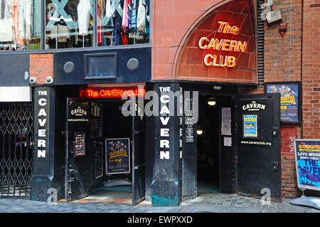 Ingresso al Cavern Club a 10 Mathew Street, Cavern Quarter, Liverpool, Merseyside England, Regno Unito, Europa occidentale. Foto Stock