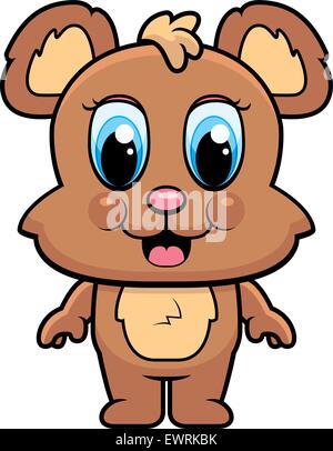 Un felice cartoon baby Bear Cub in piedi e sorridente. Illustrazione Vettoriale