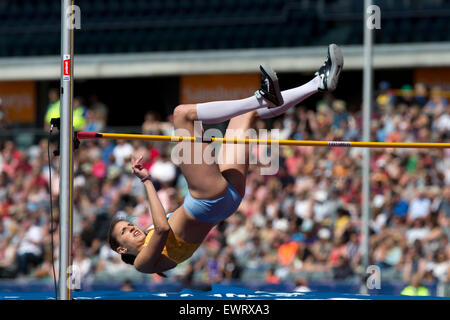 Alessia TROST a competere in Donne Salto in alto, IAAF Diamond League 2015, Alexander Stadium, Birmingham, Regno Unito, 7 giugno 2015. Foto Stock