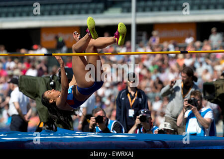 Morgan lago a competere in Donne Salto in alto, IAAF Diamond League 2015, Alexander Stadium, Birmingham, Regno Unito, 7 giugno 2015. Foto Stock