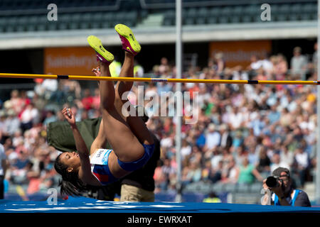 Morgan lago a competere in Donne Salto in alto, IAAF Diamond League 2015, Alexander Stadium, Birmingham, Regno Unito, 7 giugno 2015. Foto Stock