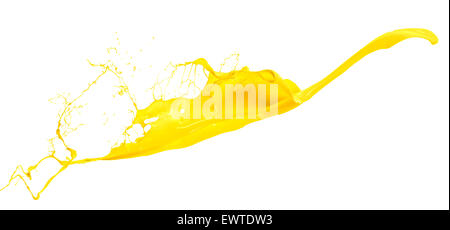 Splendida vernice gialla splash isolati su sfondo bianco Foto Stock