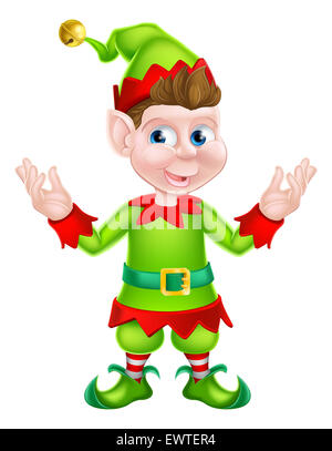 Una illustrazione di un simpatico cartoon felice Natale Elf o uno di Santa s aiutanti di Natale Foto Stock