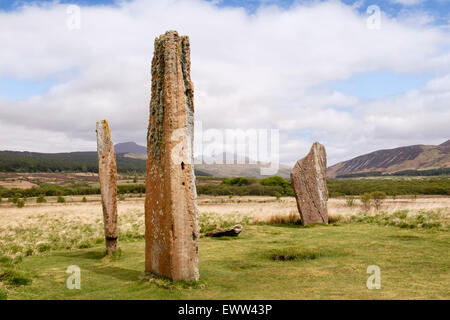 Il neolitico in piedi le pietre di arenaria rossa a Machrie Moor circoli di pietra sulla isola di Arran North Ayrshire Strathclyde Scotland Regno Unito Gran Bretagna Foto Stock