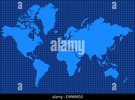 Blue mappa globale con blue le linee della griglia Foto Stock