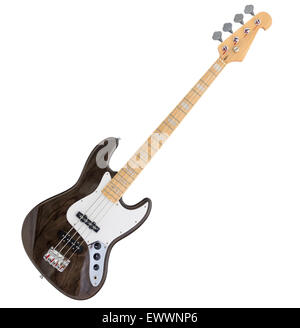 Brown Electric Bass Guitar isolati su sfondo bianco Foto Stock