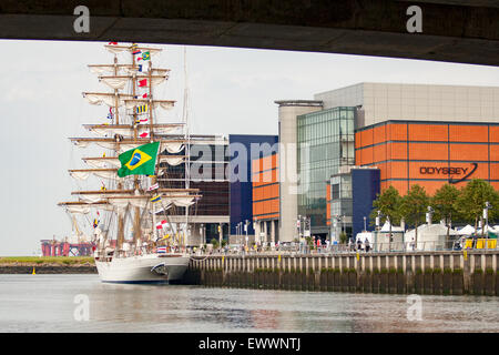 Belfast, Regno Unito. 1 luglio 2015 il brasiliano della nave del Cisne Branco moored at Queens Quay a Belfast, che era uno dei 50 Tall navi che hanno preso parte alla Quattro giorni di Titanic Festival marittimo Credito: Bonzo Alamy/Live News Foto Stock