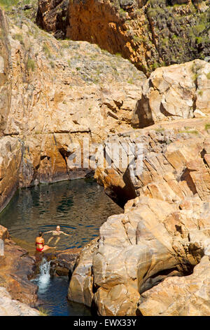 Il raffreddamento a Maguk (Barramundi Gorge) nel Parco Nazionale Kakadu Foto Stock