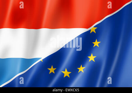 Miscelate il Lussemburgo e la bandiera dell'Unione europea, tridimensionale, rendering immagine Foto Stock