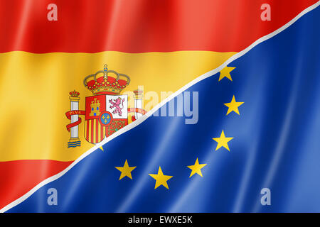 Miscelati spagnolo e Unione europea bandiera, tridimensionale, rendering immagine Foto Stock