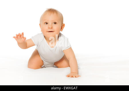 Vista ravvicinata di happy baby indossando white body Foto Stock