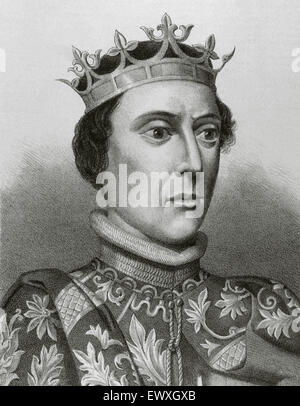 Pietro I di Castiglia (1334-1369) o di Pietro il crudele. Re di Castiglia e Leon. Incisione in Spagna Storia illustrata del XIX secolo. Foto Stock