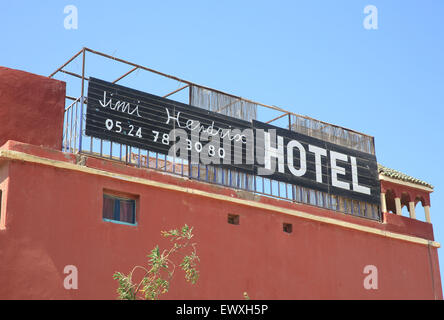 L'hotel Jimi Hendrix nel piccolo 60s hippy di città di Diabat, vicino a Essaouira, Marocco, Africa del Nord Foto Stock