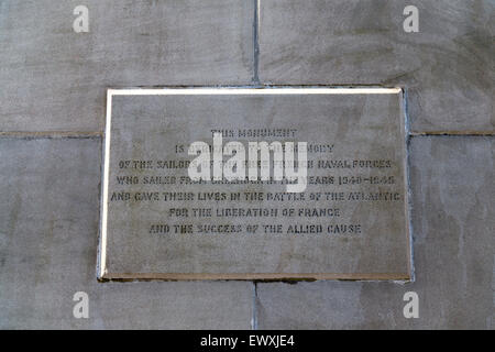 Placca alla libera Memorial francese a Greenock Inverclyde Scotland Regno Unito Foto Stock