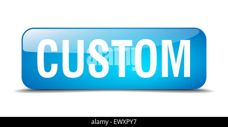 Custom quadrato blu 3D realistici isolato il pulsante WEB Foto Stock